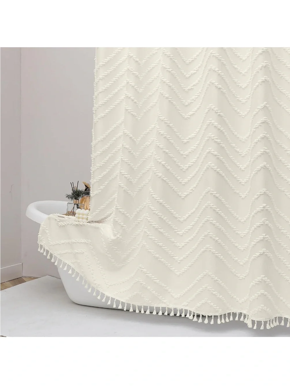 Tassel Chevron Cream Shower Curtain – Unbranded